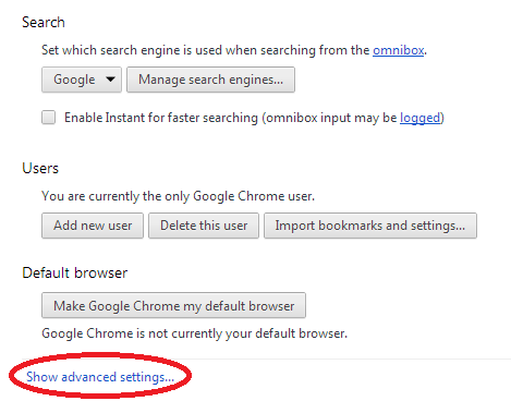 Chrome's advanced settings